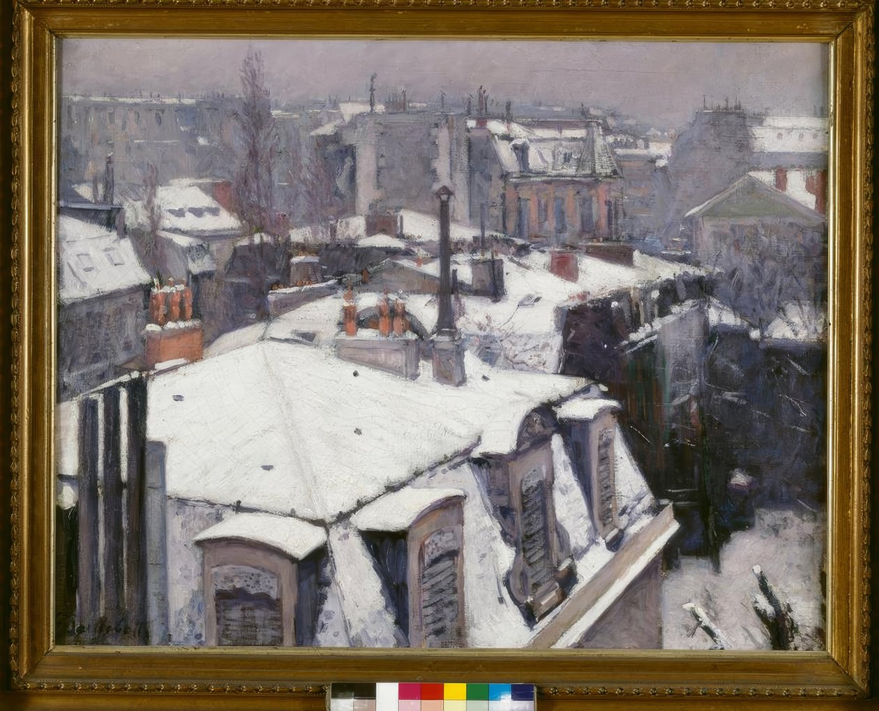 Utsikt over tak (Snøeffekt), sier Tak under snøen av Gustave Caillebotte