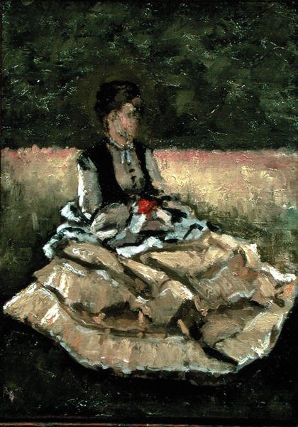 Kvinne sitter på plenen (olje på lerret) av Gustave Caillebotte