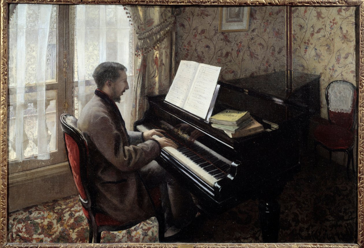 Ung mann som spiller piano. Maleri av Gustave Caillebotte (1848-1894) av Gustave Caillebotte