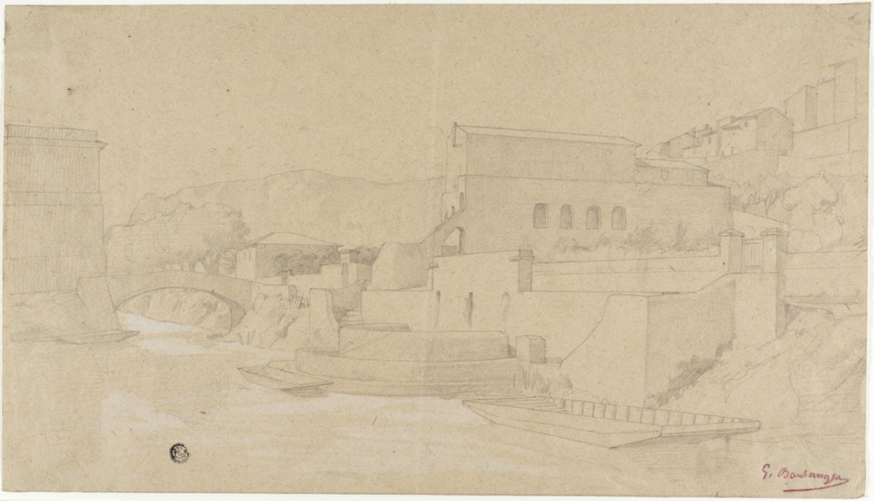Italiensk by ved en elv av Gustave Clarence Rodolphe Boulanger