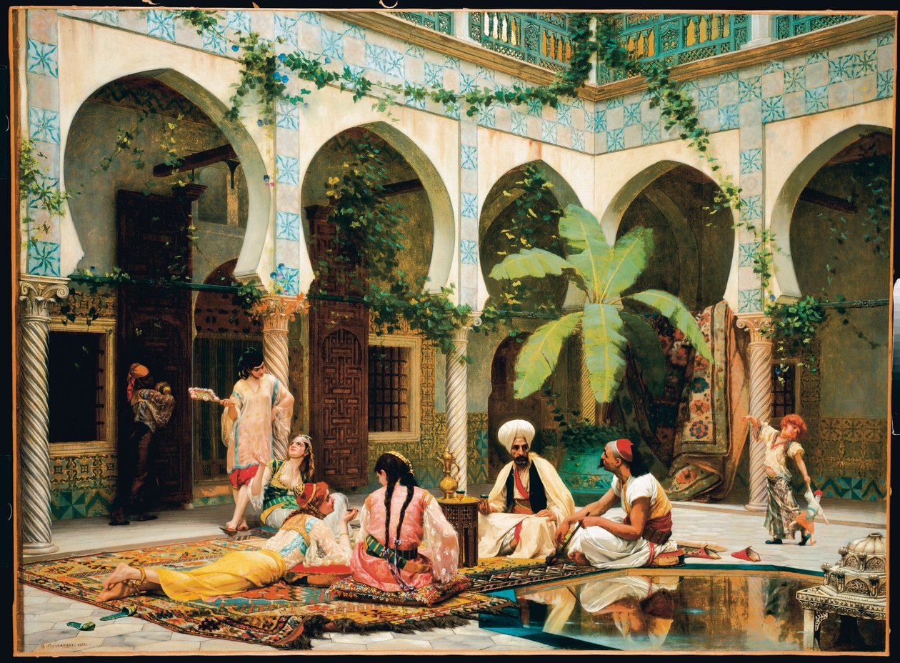 Gårdsplassen til palasset i Dar Khdaouedj El Amia, Alger av Gustave Clarence Rodolphe Boulanger