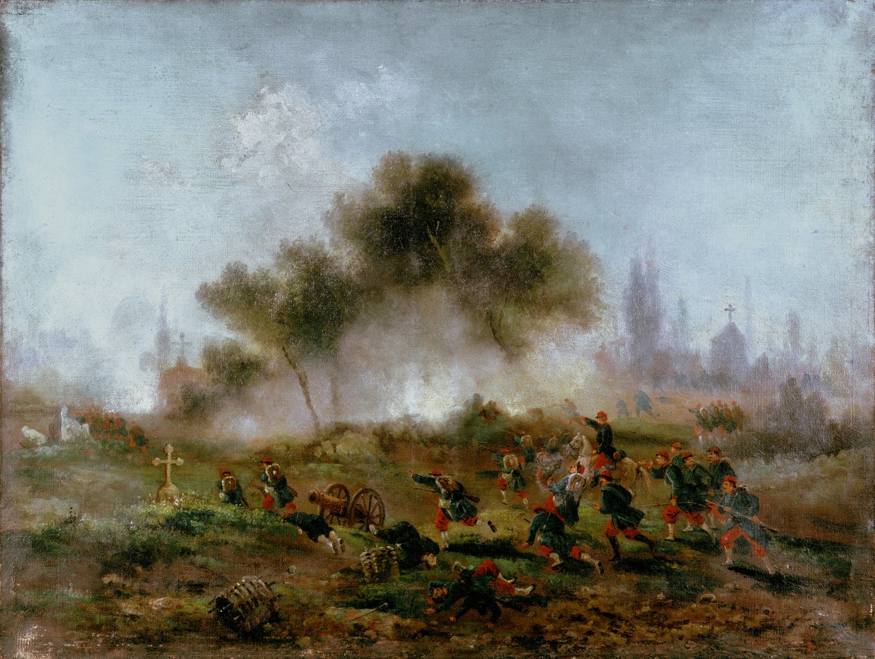 Paris Commune: angrep på en kirkegård av vanlige tropper og fangst av barrikadene i mai 1871, 1871 av Gustave Clarence Rodolphe Boulanger