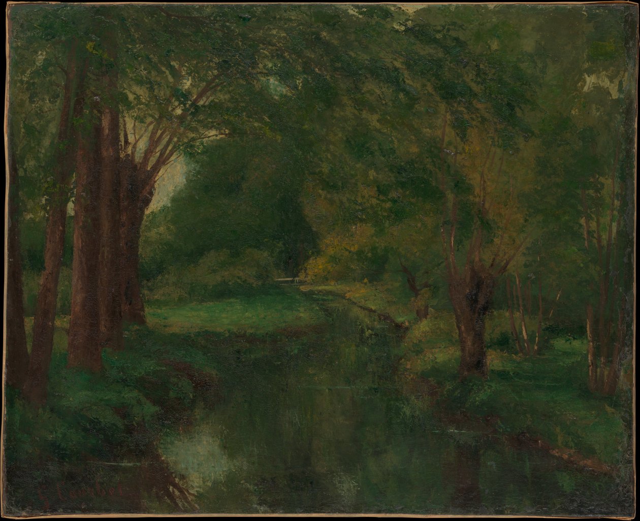 En bekk i en lysning (muligens «Bekken i Fontcouverte-dalen; studie») av Gustave Courbet