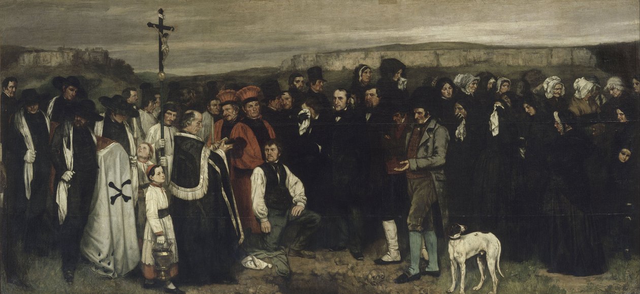 A Burial at Ornans Et maleri av menneskelige figurer, historien om en begravelse i Ornans, 1849-1850 av Gustave Courbet