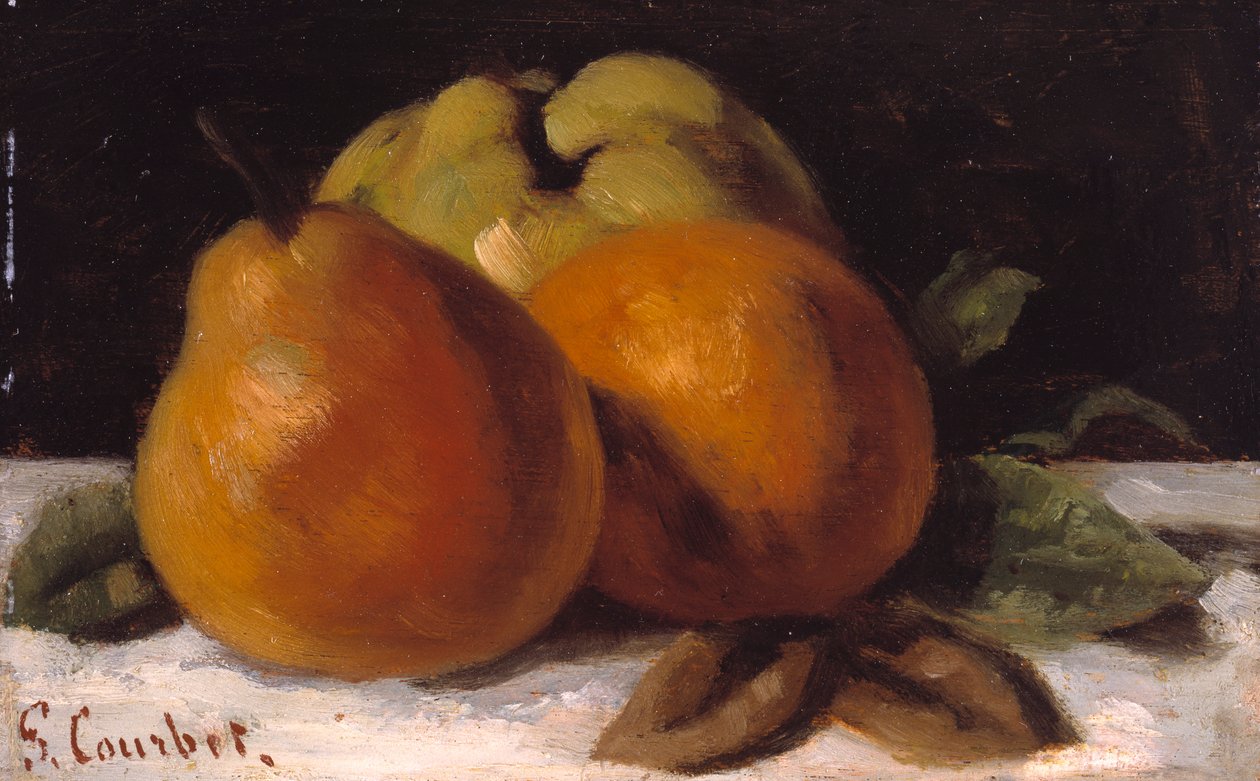 Eple, pære og appelsin, ca. 1871-72 (olje på panel) av Gustave Courbet