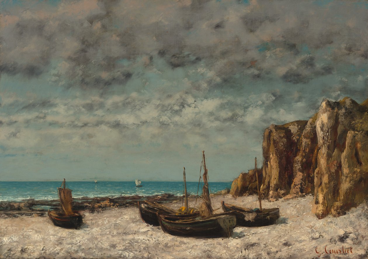 Båter på en strand, Etretat, ca. 18721875. av Gustave Courbet