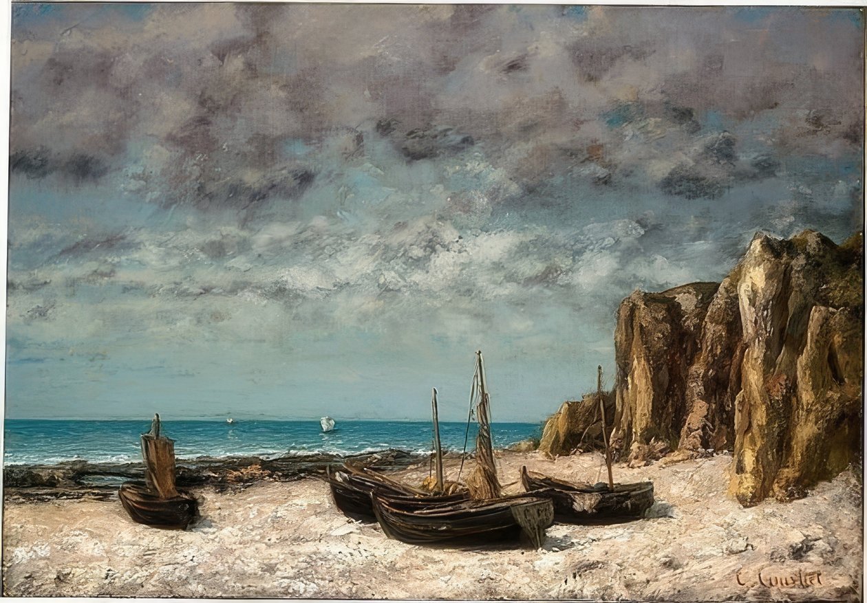 Båter på Etretat-stranden. Rundt 1872/75 av Gustave Courbet