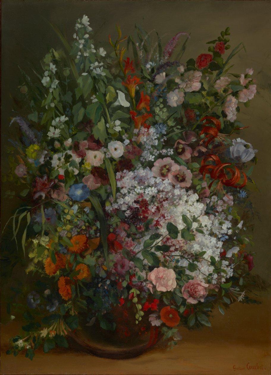 Bukett blomster i en vase (olje på lerret) av Gustave Courbet