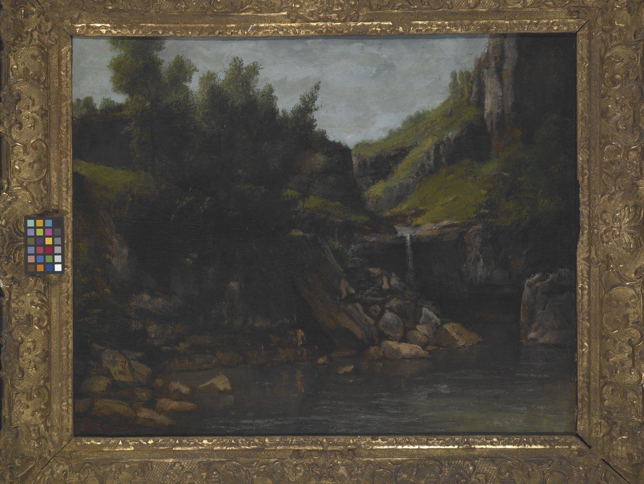 Cascade In A Rocky Landscape (olje på lerret) av Gustave Courbet