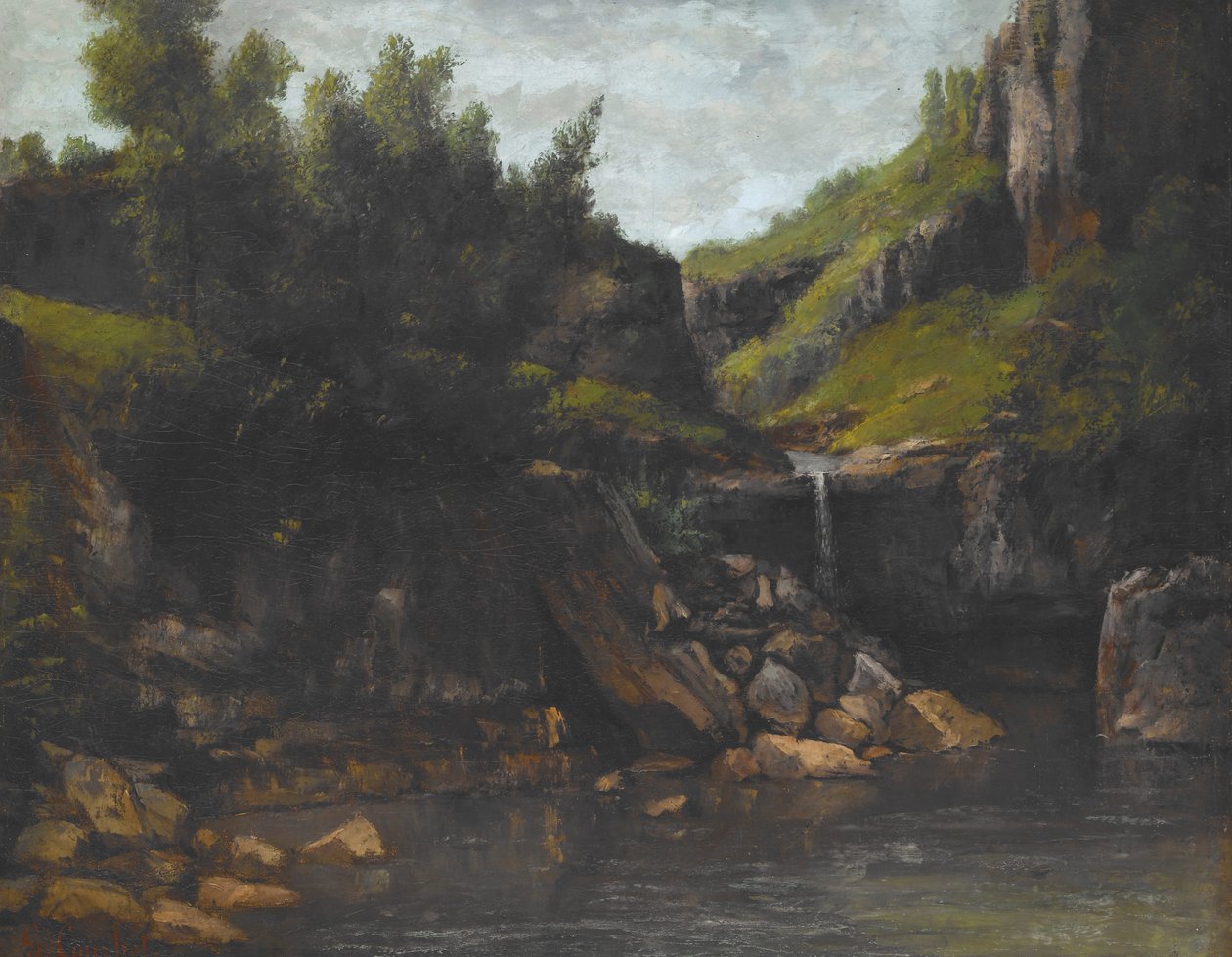 Foss i et steinete landskap av Gustave Courbet