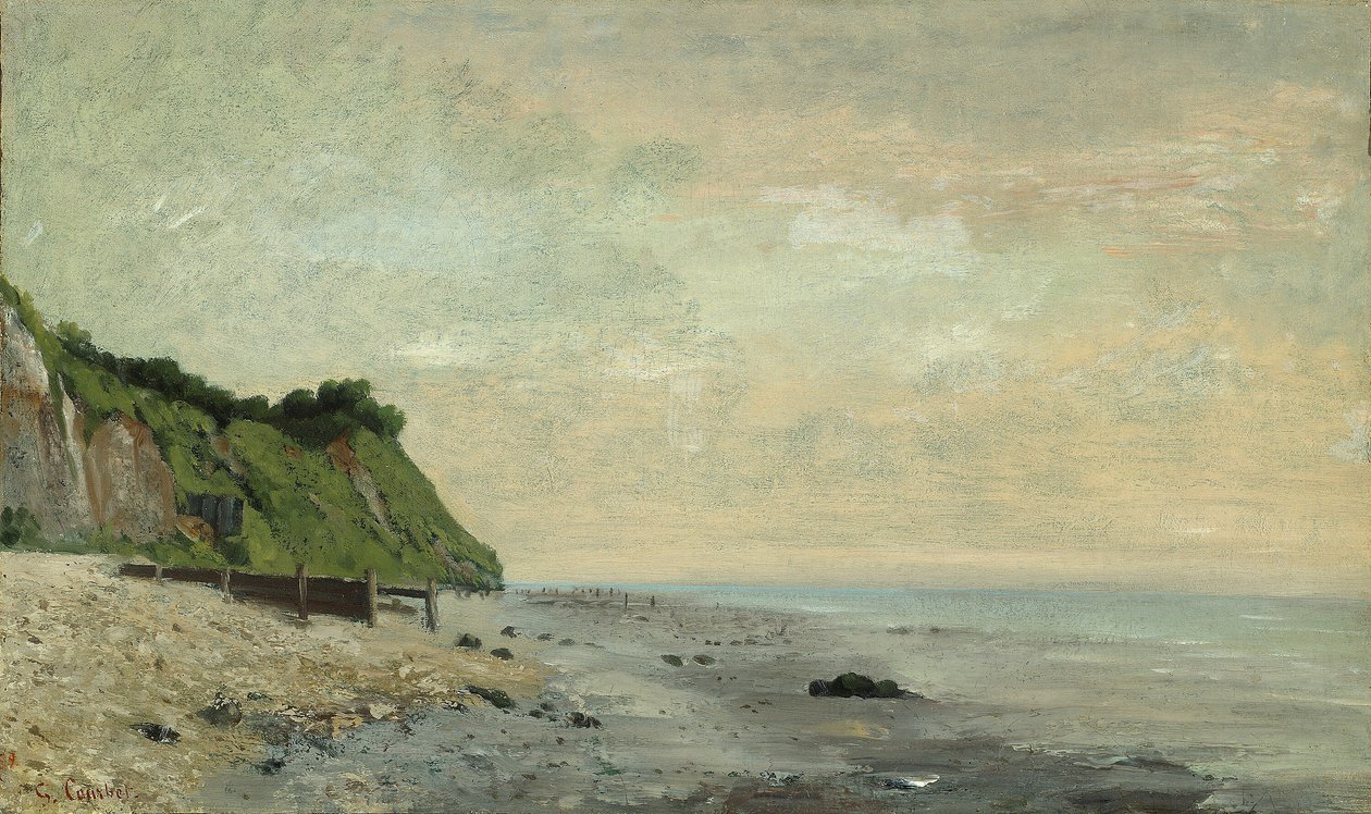 Cliffs on the Sea Coast: Liten strand, soloppgang av Gustave Courbet