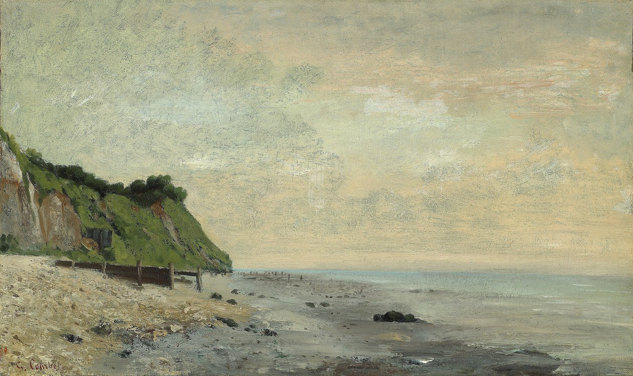 Cliffs on the Sea Coast: Liten strand, soloppgang av Gustave Courbet