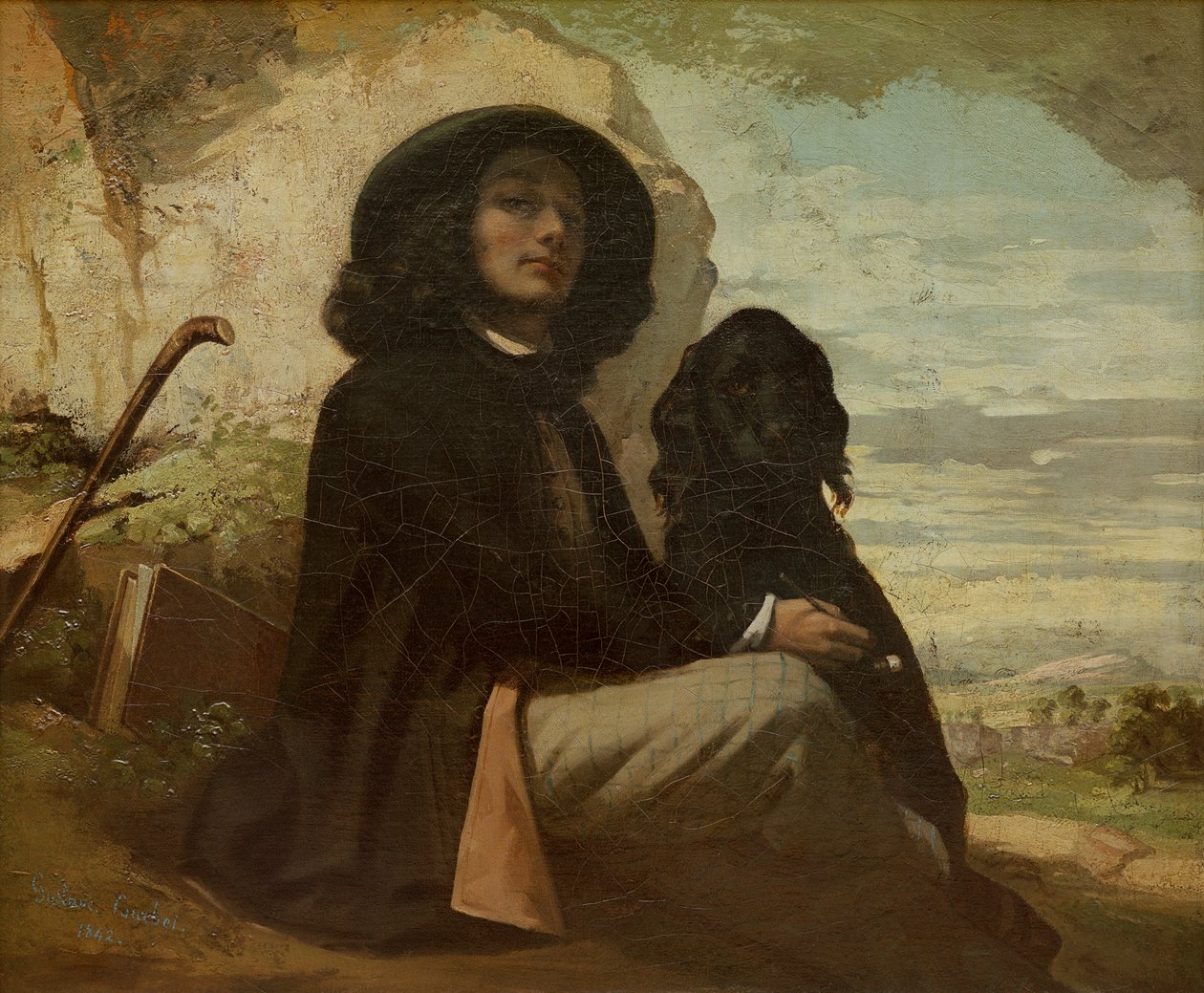 Courbet med sin svarte hund av Gustave Courbet