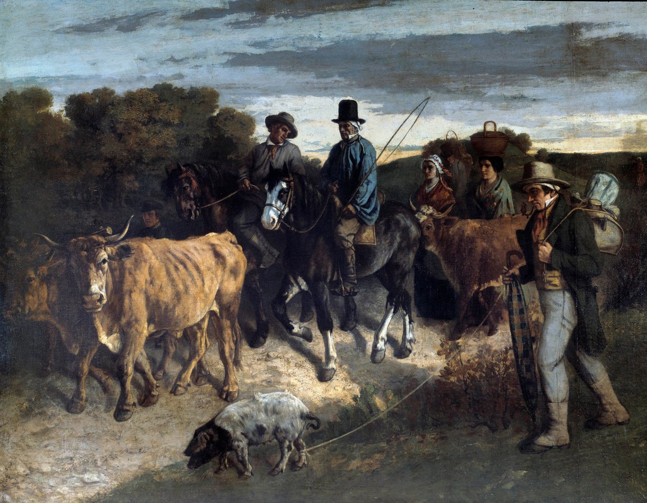 Farmers of Flagey kommer tilbake fra utstillingen Painting av Gustave Courbet (1819-1877). 1800-tallet. Besançon, kunstmuseet av Gustave Courbet