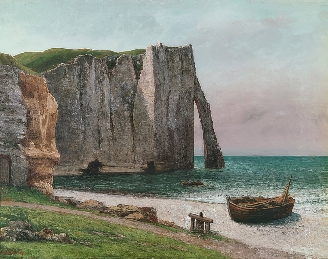 Felsen von Etretat (Klippen ved Étretat). Um 1869 av Gustave Courbet