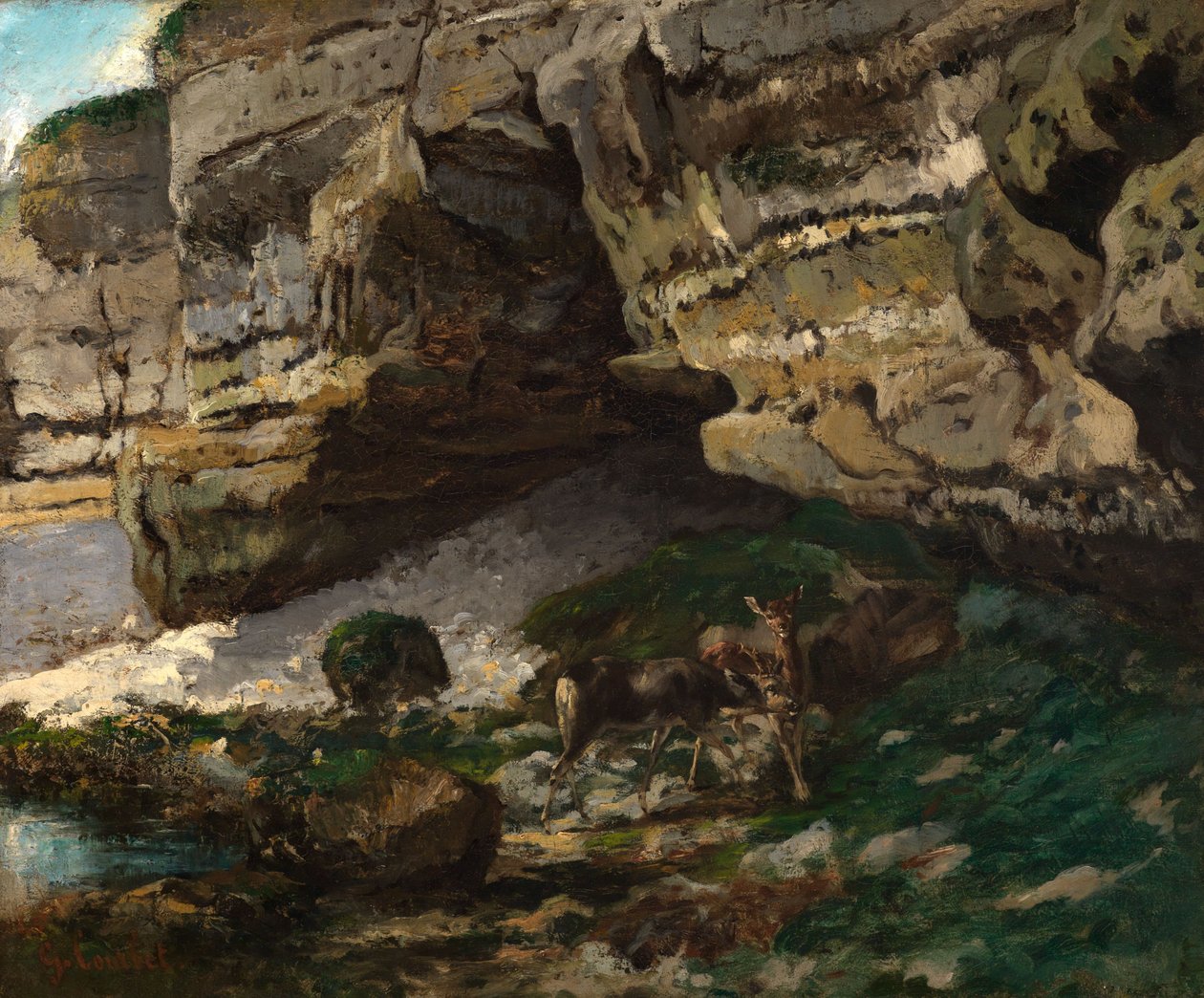 Steinete landskap med hjort av Gustave Courbet