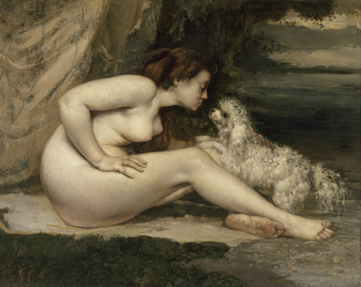 Naken kvinne med hund av Gustave Courbet