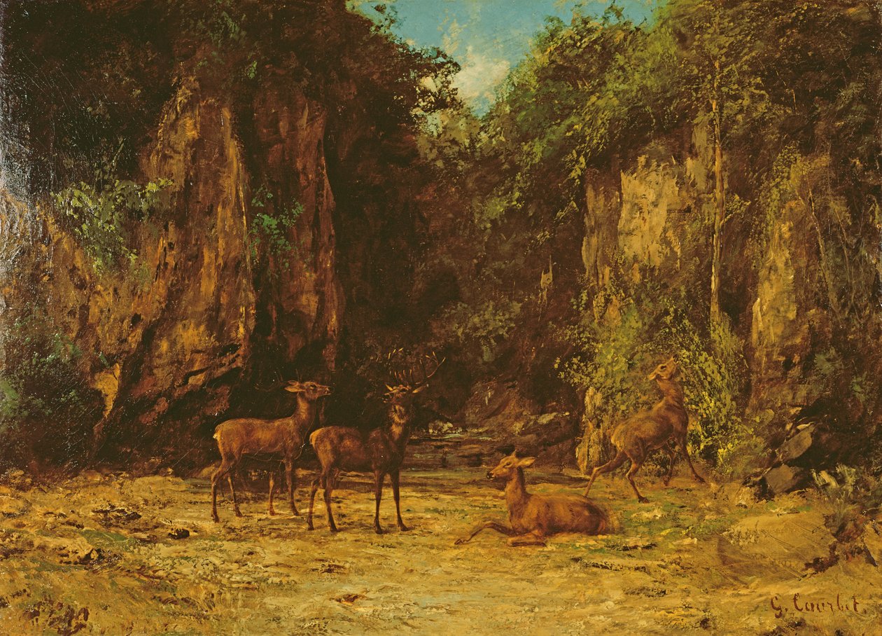 Hjortflokk i skumringen av Gustave Courbet
