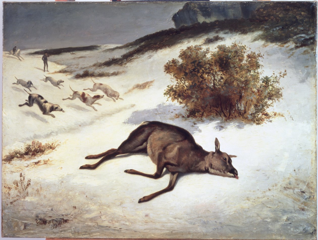 Hind tvunget ned i snøen, 1866 av Gustave Courbet