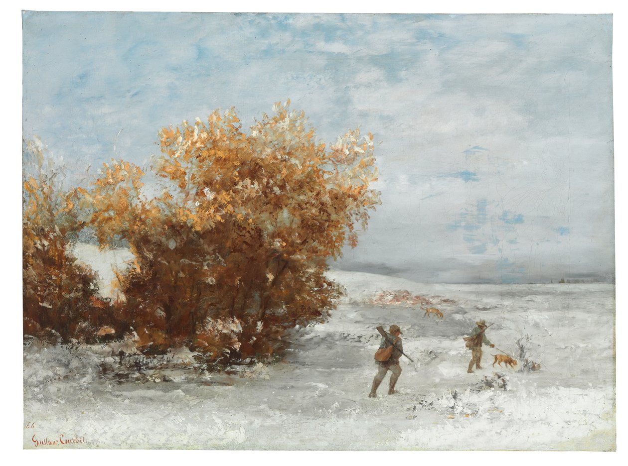 Jegere i snøen, 1866 av Gustave Courbet