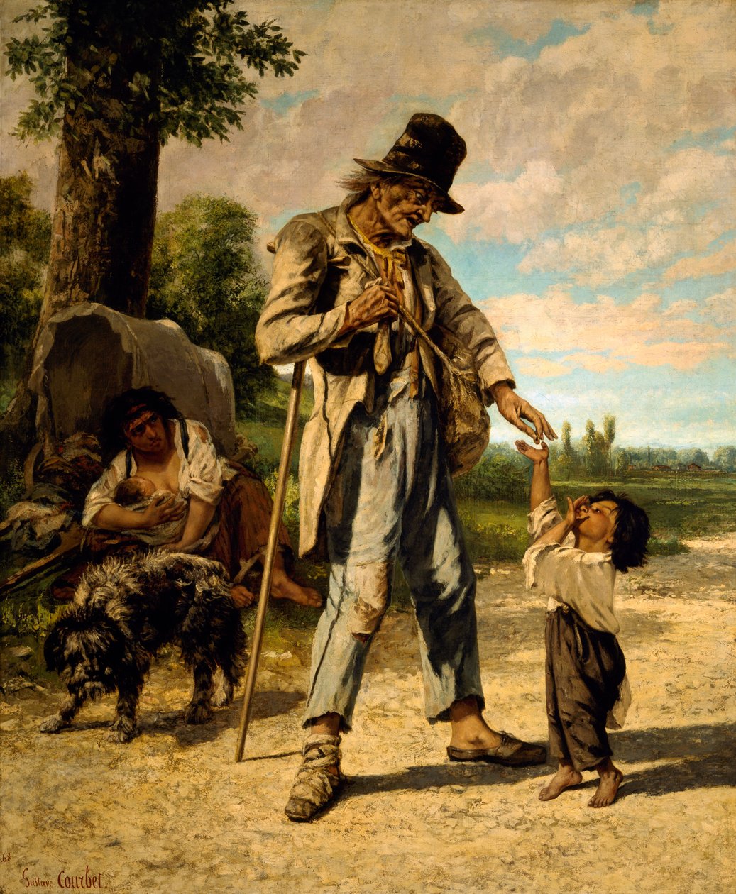 The Alms of a Mendicant (olje på lerret) av Gustave Courbet