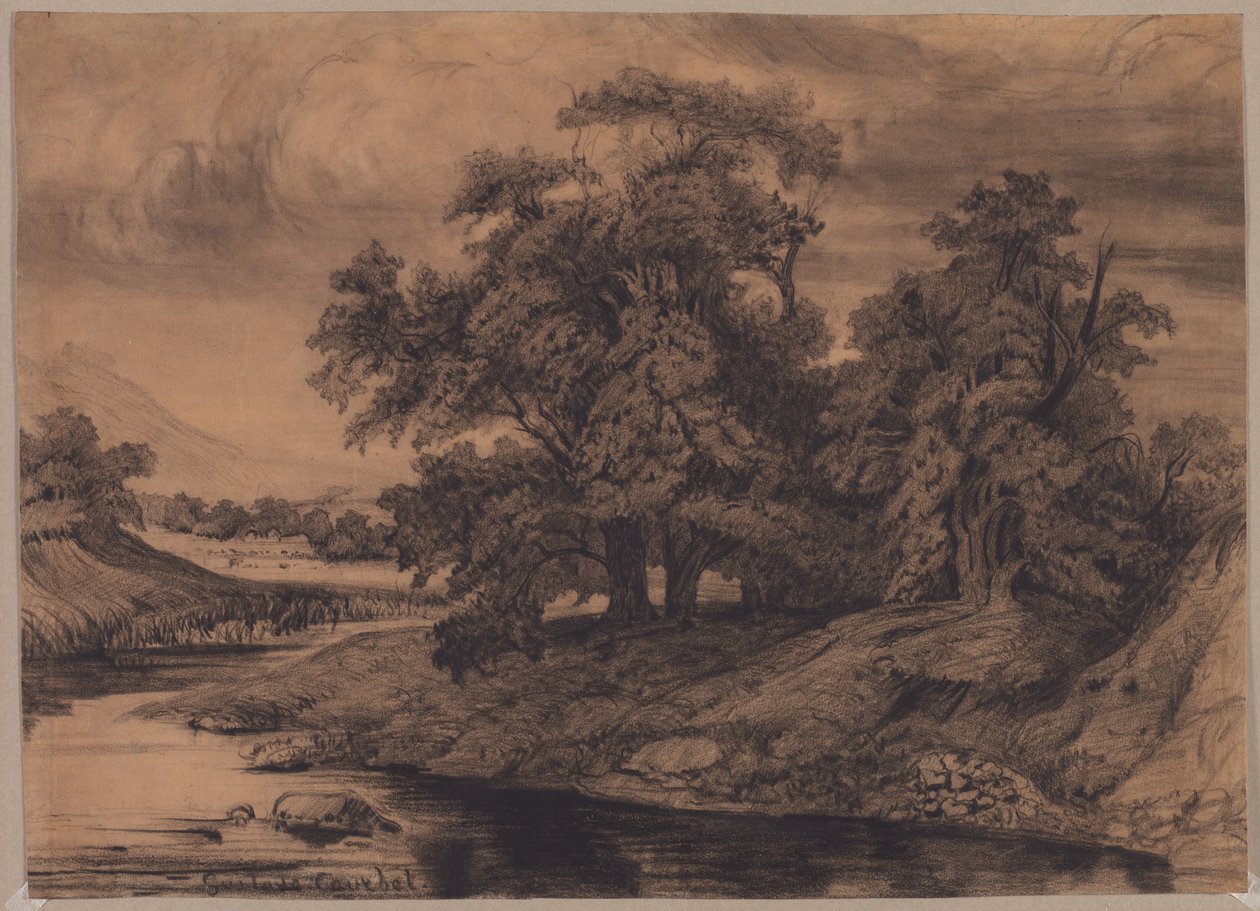 Landskap med store trær, slutten av 1860-tallet tidlig på 1870-tallet. av Gustave Courbet