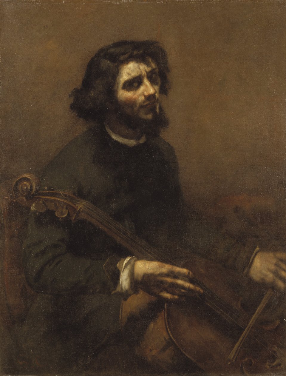 Cellisten (selvportrett) - Cellisten (Selvportrett), av Courbet, Gustave (1819-1877). olje på lerret av Gustave Courbet