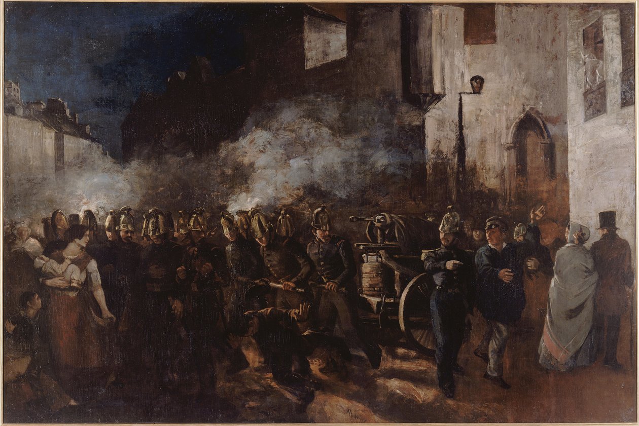 ""brannmenn som løper til en brann"" Maleri av Gustave Courbet (1819-1877) 1851 Dim. 3,88x5,8 m Paris, Musee du petit palais Brannmenn som løper til en brann - Courbet, Gustave (1819-1877) - 1851 - Olje på lerret - 388x580 - Petit Palais, Museum of Fine Ar av Gustave Courbet