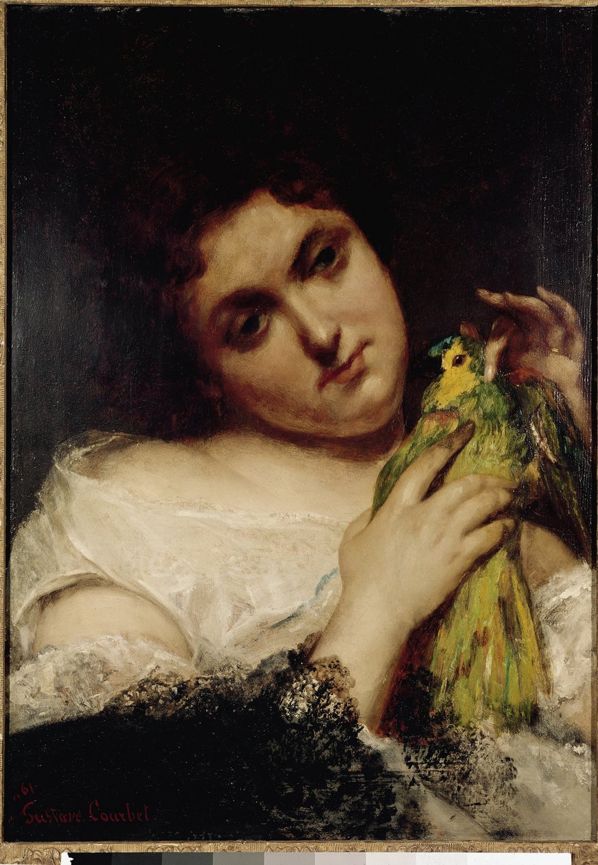 Portrett av en dame med en papegøye Maleri av Gustave Courbet av Gustave Courbet