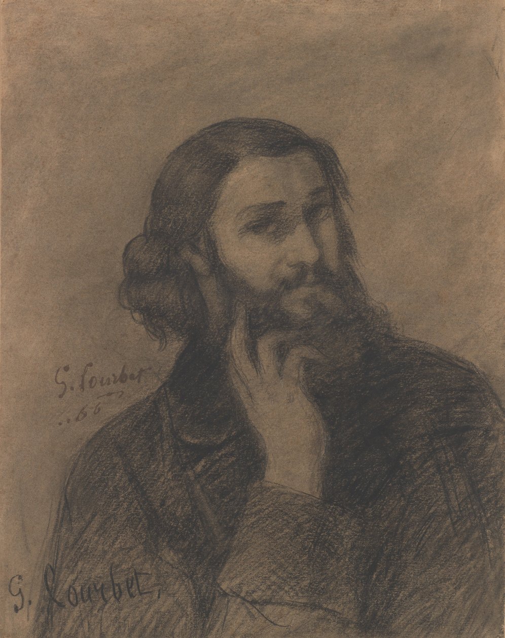 Selvportrett, ca. 1866 (conté fargestift) av Gustave Courbet