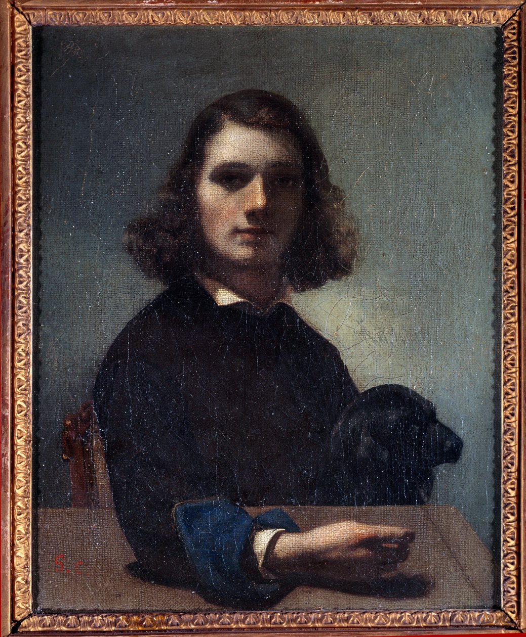 Selvportrett med svart hund-maleri av Gustave Courbet (1819-1877) Pontarlier fra 1800-tallet, Musee des Beaux Arts. av Gustave Courbet