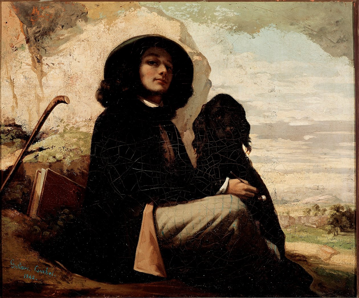 Selvportrett med svart hund av Gustave Courbet (1819-1877) 1842 av Gustave Courbet