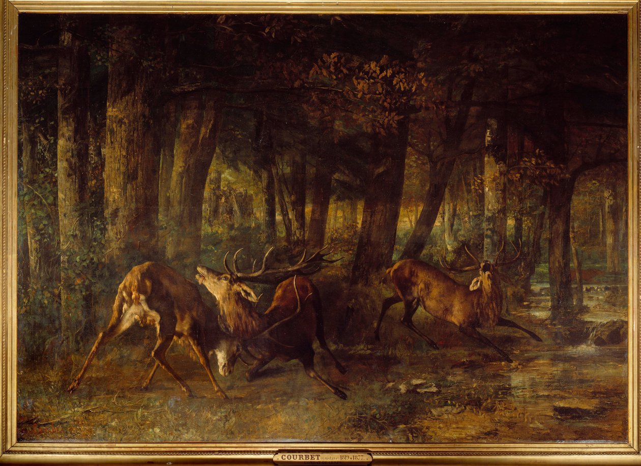 Vårbruste, rådyrkamp. Maleri av Gustave Courbet (1819-1877) av Gustave Courbet