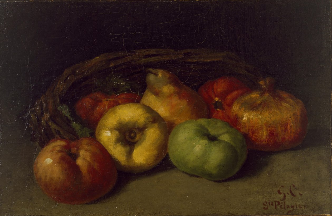 Stilleben med epler, pære og granatepler av Gustave Courbet