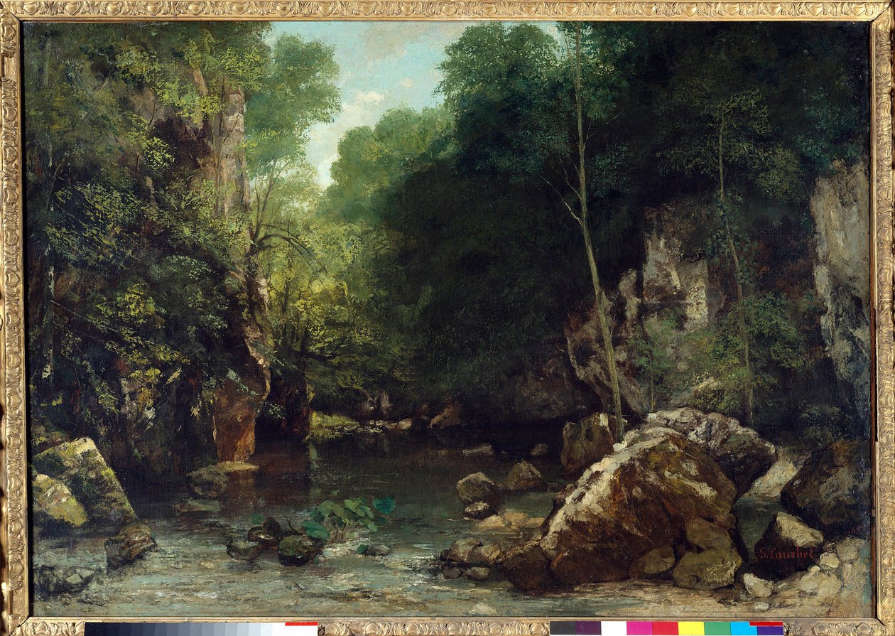Den dekkede bekken, kjent som inngangen til Vallee du Puits-Noir, Doubs: Effect of Twilight Painting av Gustave Courbet (1819-1877) 1865 Dim. 0,94 x 1,35 m. Paris. Orsay museum av Gustave Courbet