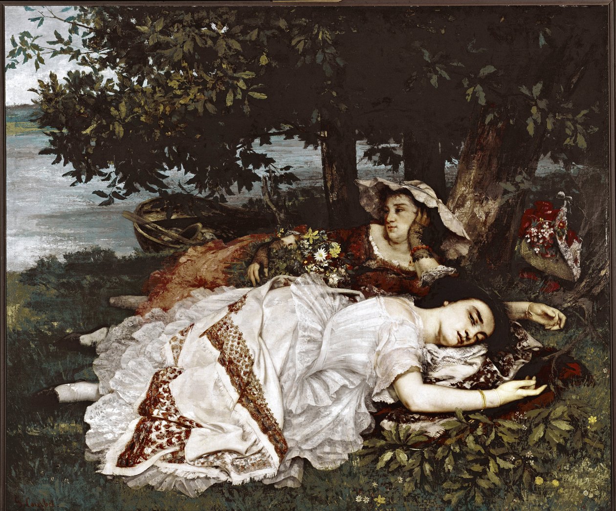 Damene ved bredden av Seinen (olje på lerret av Gustave Courbet