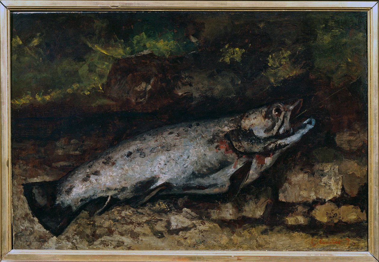 Ørret stilleben av fisk. Maleri av Gustave Courbet (1819-1877) av Gustave Courbet