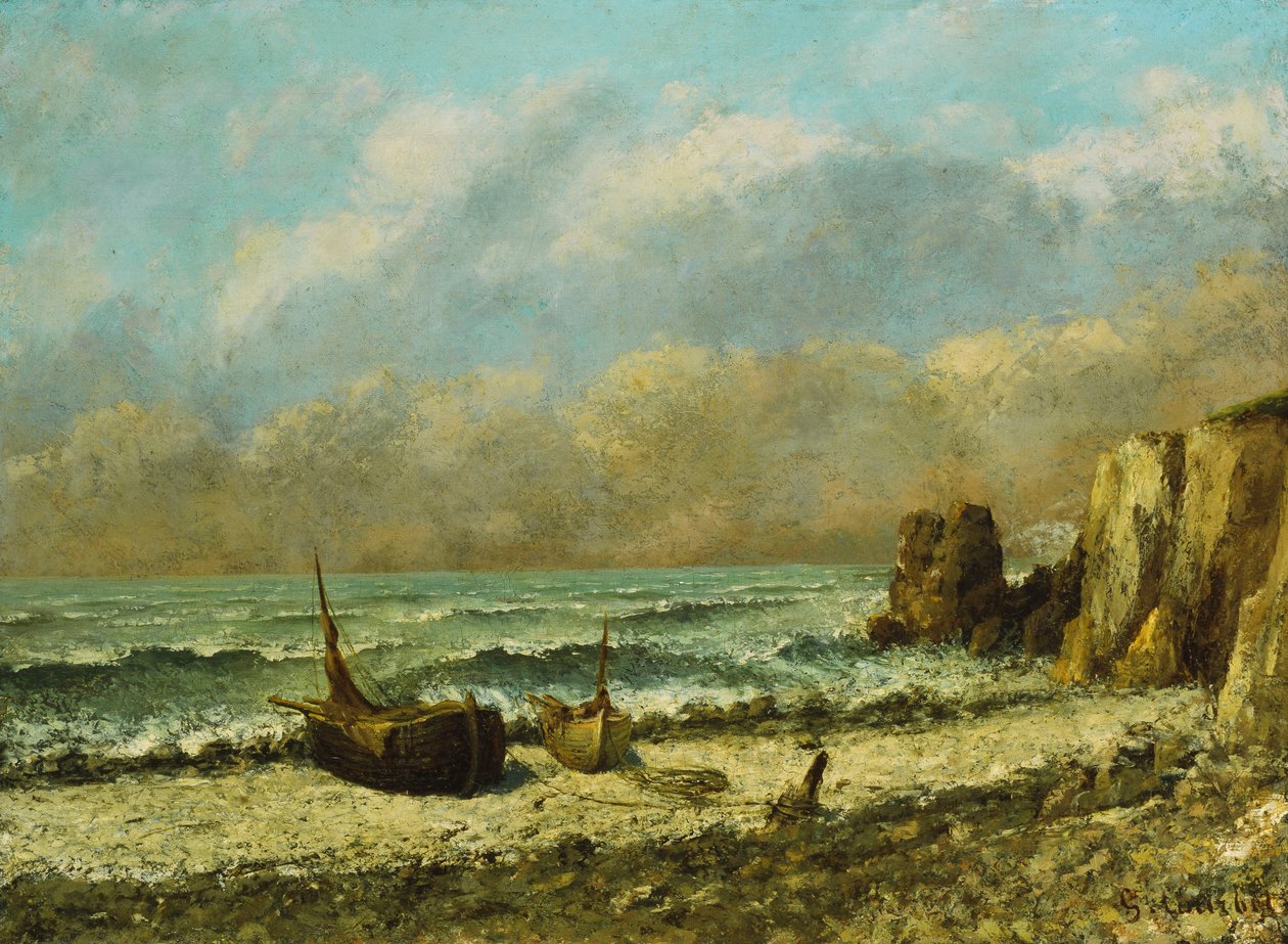 To båter på stranden, av Gustave Courbet