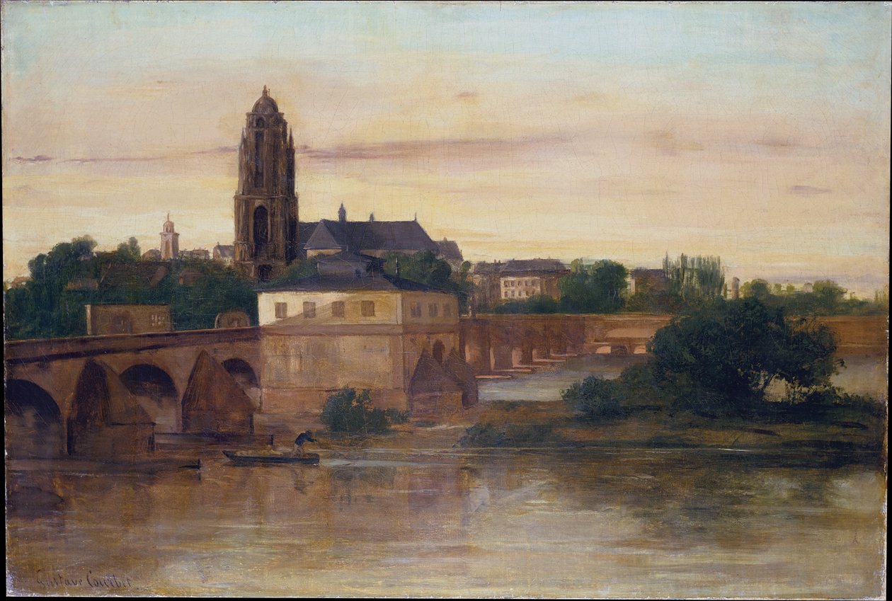 Utsikt over Frankfurt med Den gamle broen fra Sachsenhausen av Gustave Courbet