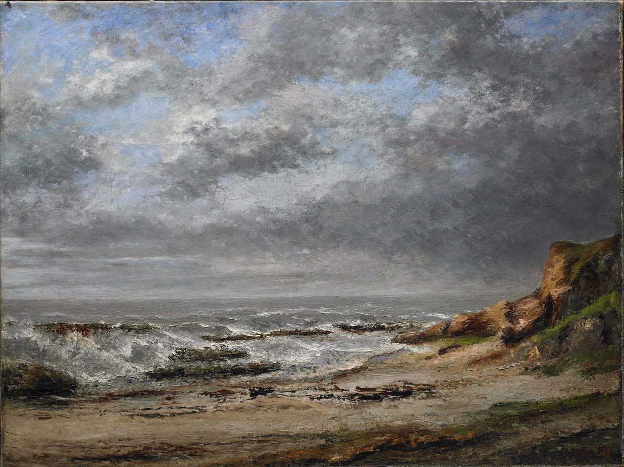 Utsikt over et grovt hav nær en klippe av Gustave Courbet