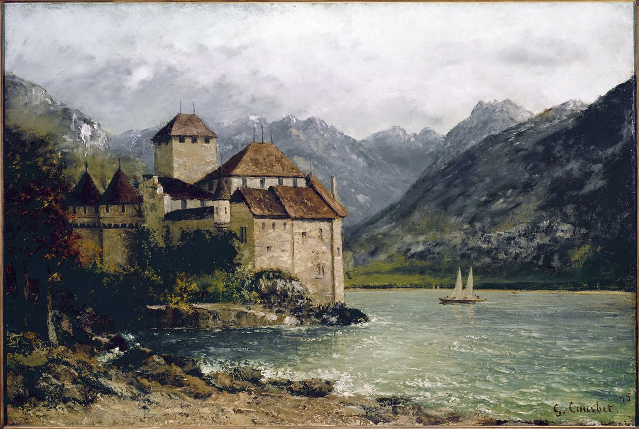 Utsikt over Chillon-slottet ved Genfersjøen (olje på lerret av Gustave Courbet