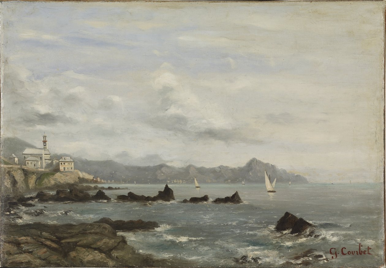 Utsikt over kirken i Boccadasse i Genova og Portofino-neset av Gustave Courbet
