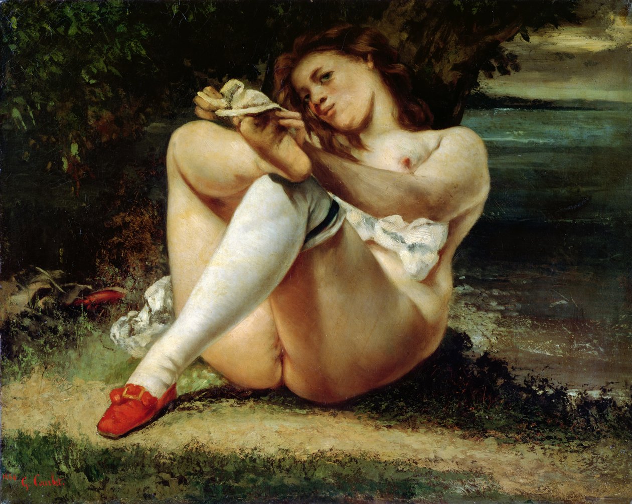 Kvinne i hvite strømper, ca. 1861 av Gustave Courbet