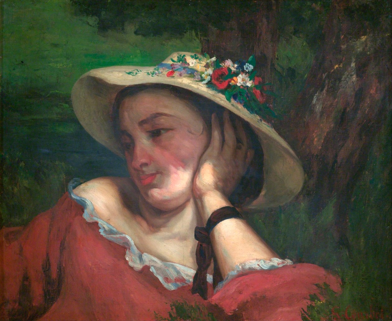 Kvinne med blomster på hatten - Courbet, Gustave (1819-1877) - 1857 - Olje på lerret - Nasjonalgalleriet, Praha av Gustave Courbet