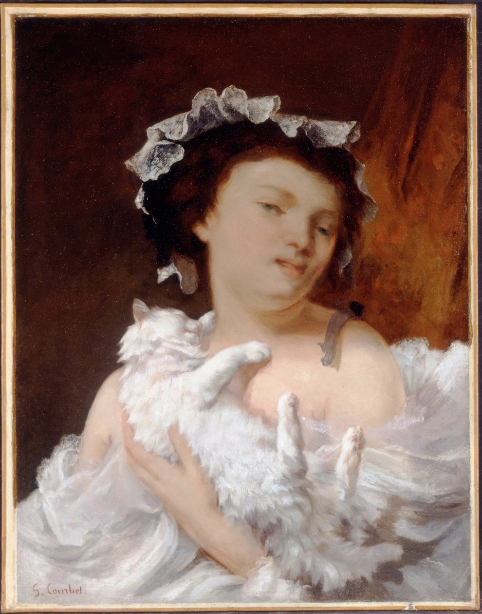 Kvinne med en katt, 1864 av Gustave Courbet