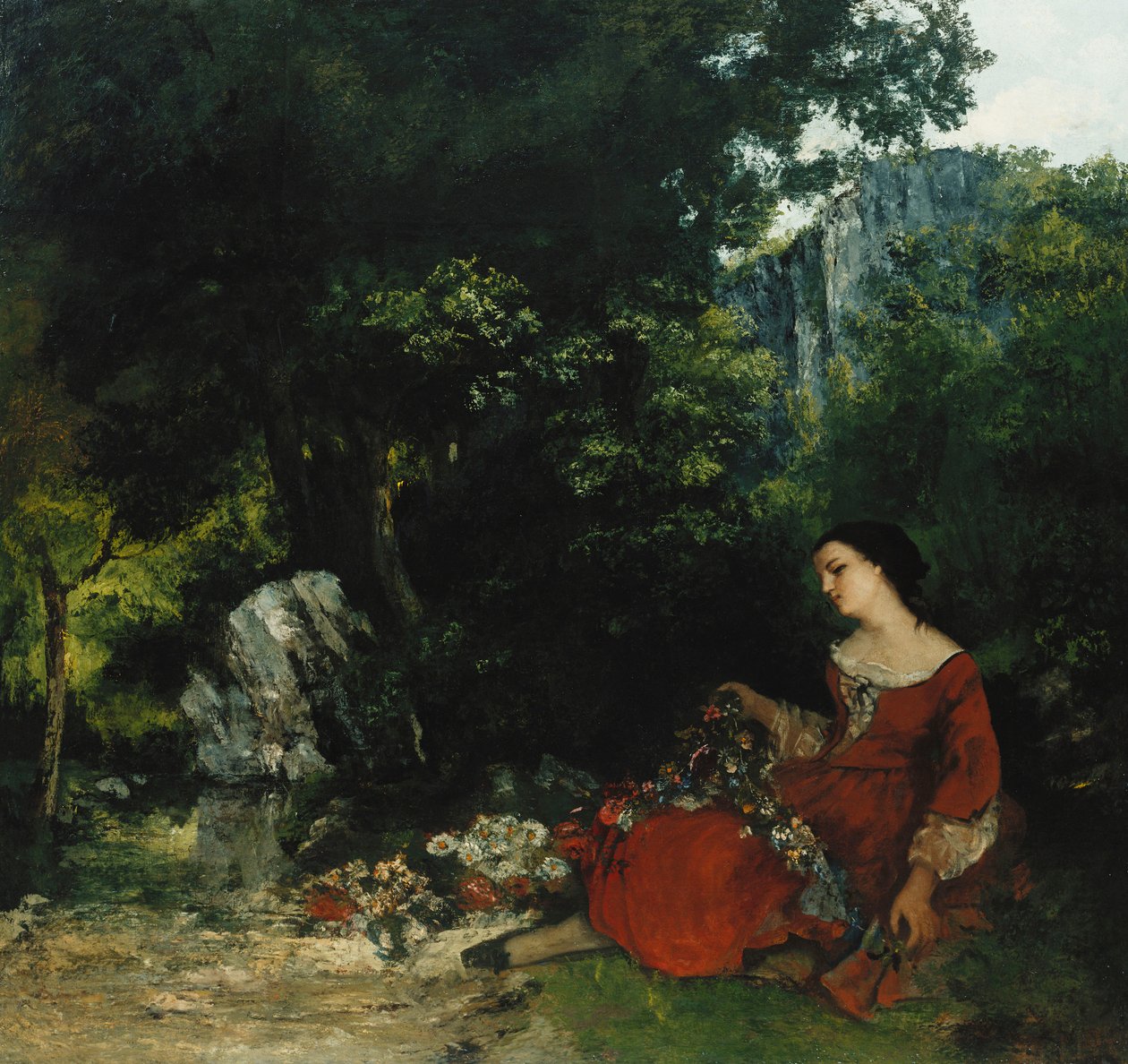 Kvinne med en krans; Femme a la Guirlande, 1856 av Gustave Courbet