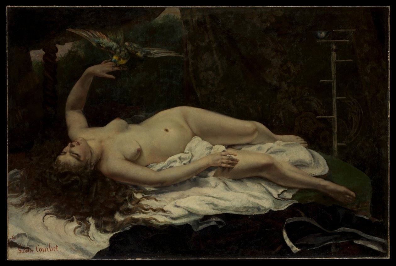 Kvinne med en papegøye av Gustave Courbet