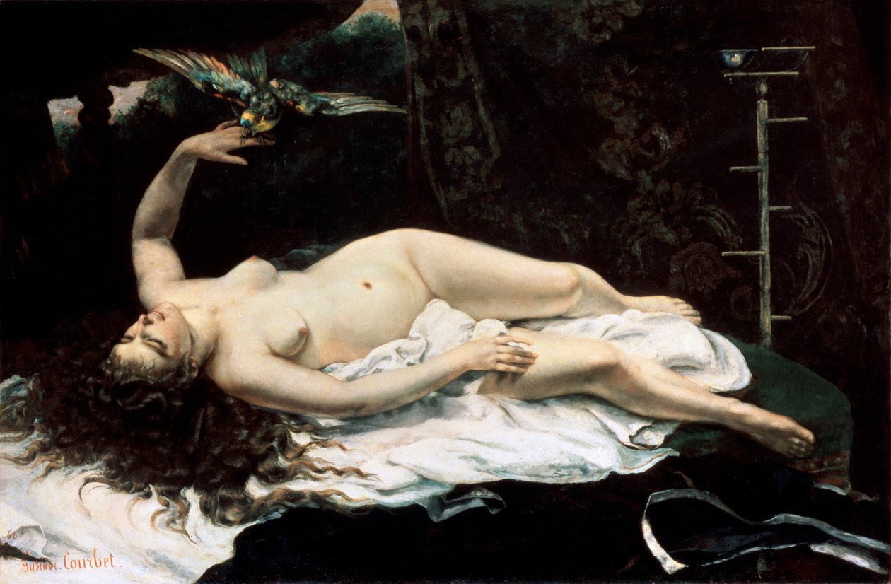 Kvinne med en papegøye, 1866. av Gustave Courbet