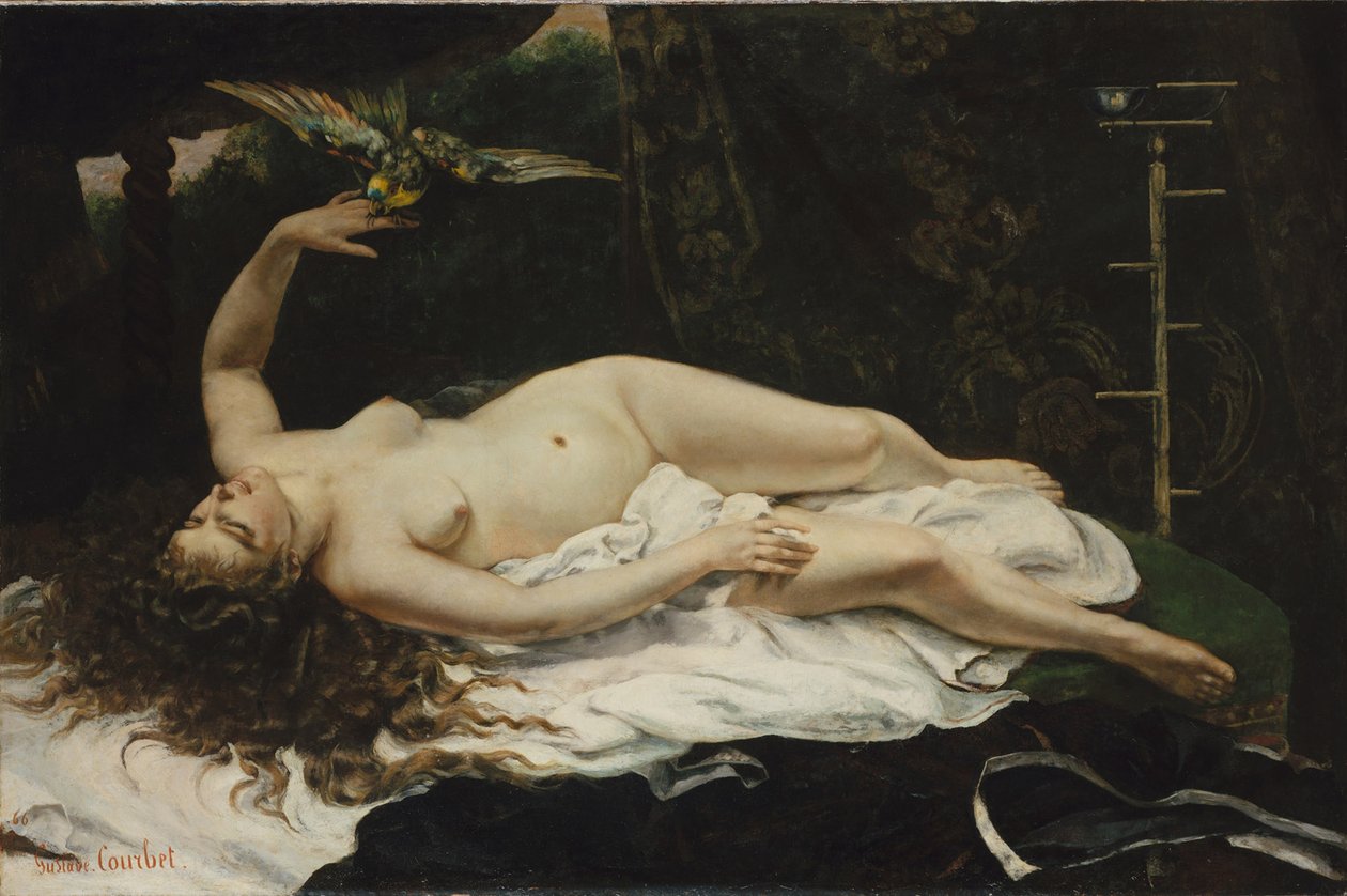 Kvinne med en papegøye av Gustave Courbet