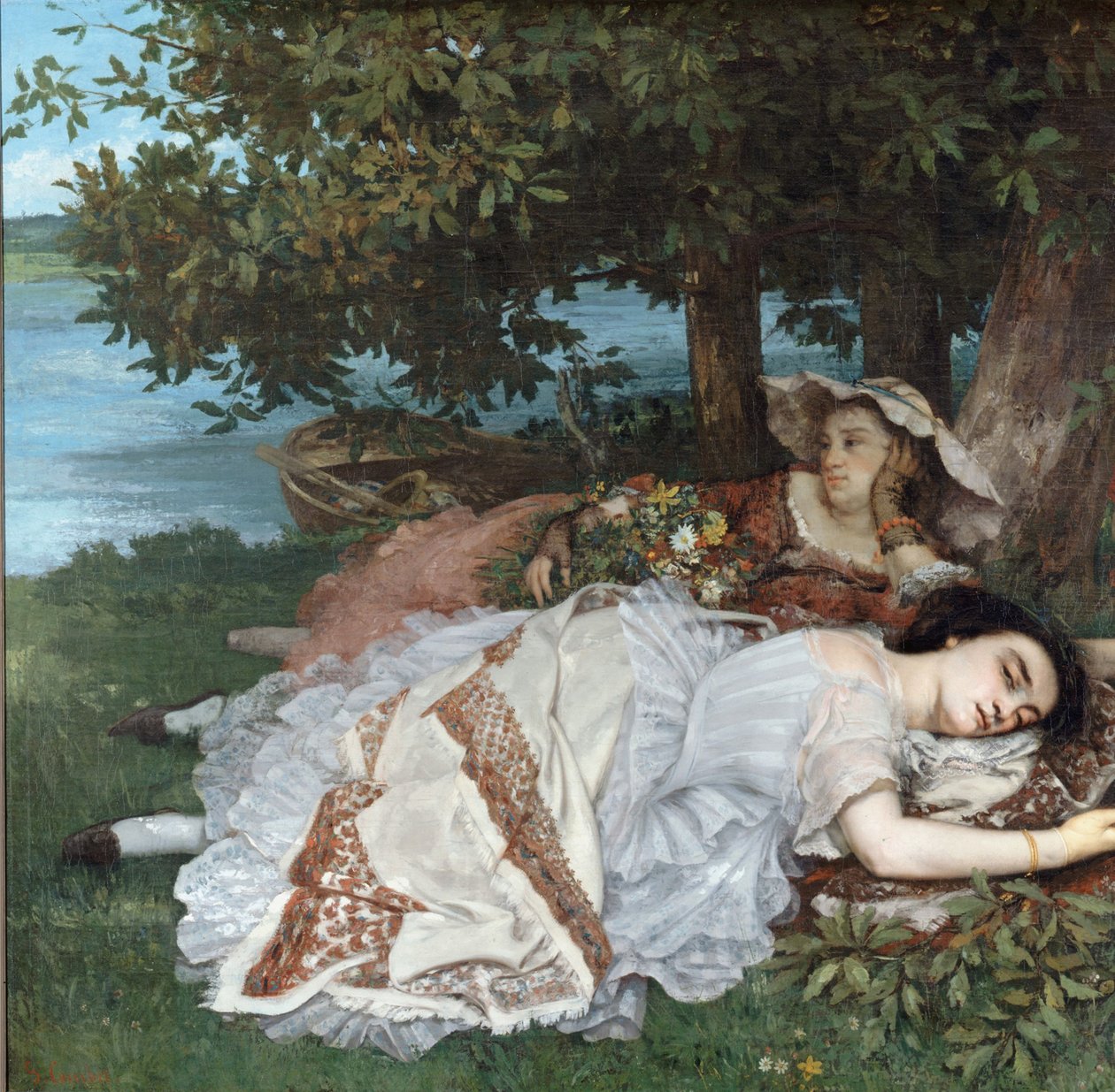 Unge damer på bredden av Seine av Gustave Courbet